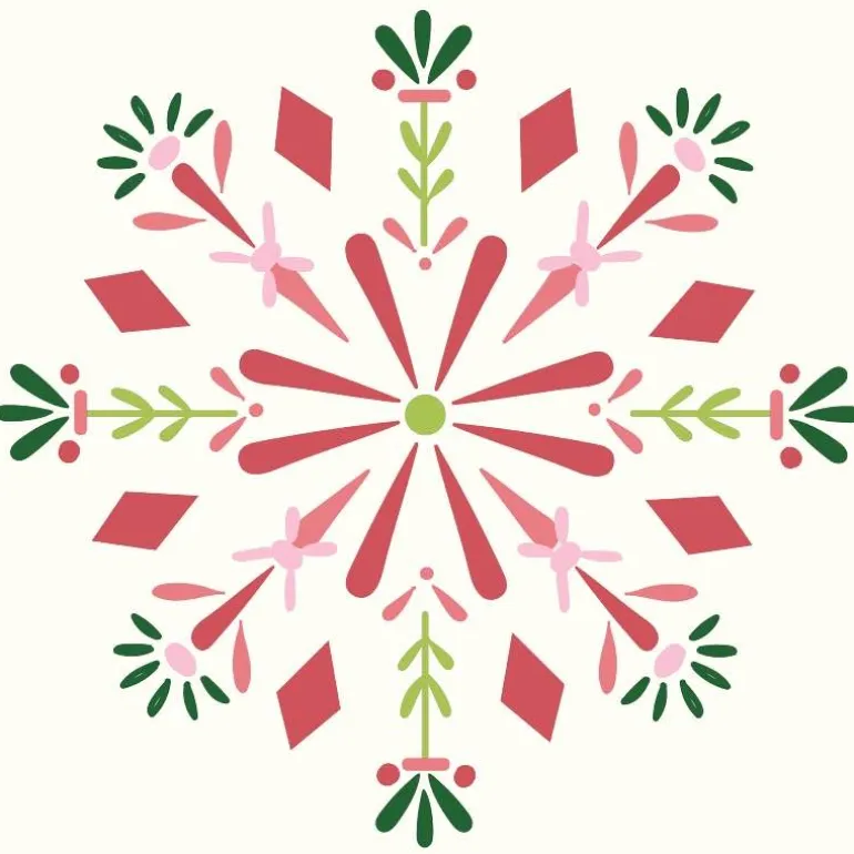 Snowflake Pattern Hooked Wool Pillow, 16" sq.