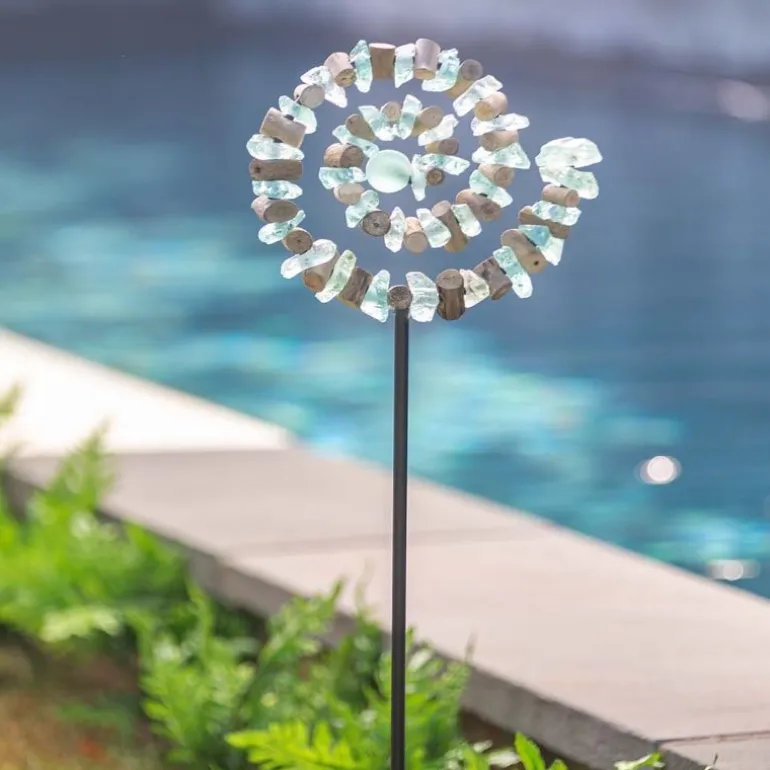 Spiral Glass and Driftwood Garden Stake