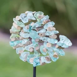 Spiral Glass and Driftwood Garden Stake