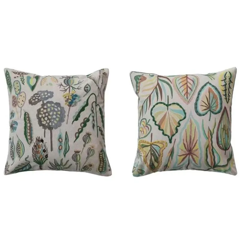 18" sq. Chambray Botanical Pillows, set of 2