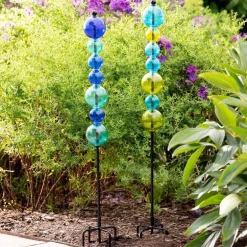 Stacking Glass Orbs Stake (turquoise and green)