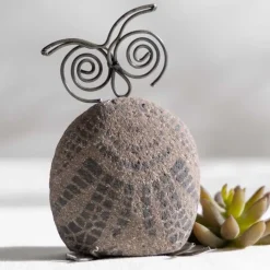 Stenciled Owl Riverstone Critter