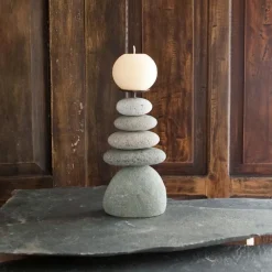5-Stone Cairn Candle Holders, Set of 2