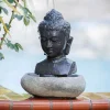 Stone Tabletop Buddha Head Fountain, 16"H