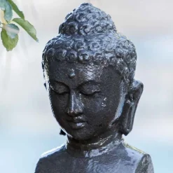 Stone Tabletop Buddha Head Fountain, 16"H