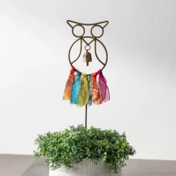 Swapna Owl Bell Garden Stake With Upcycled Sari