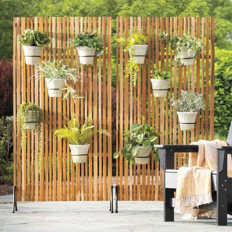 Teak Wood Privacy Screen/ Plant Stand, 5 Rings