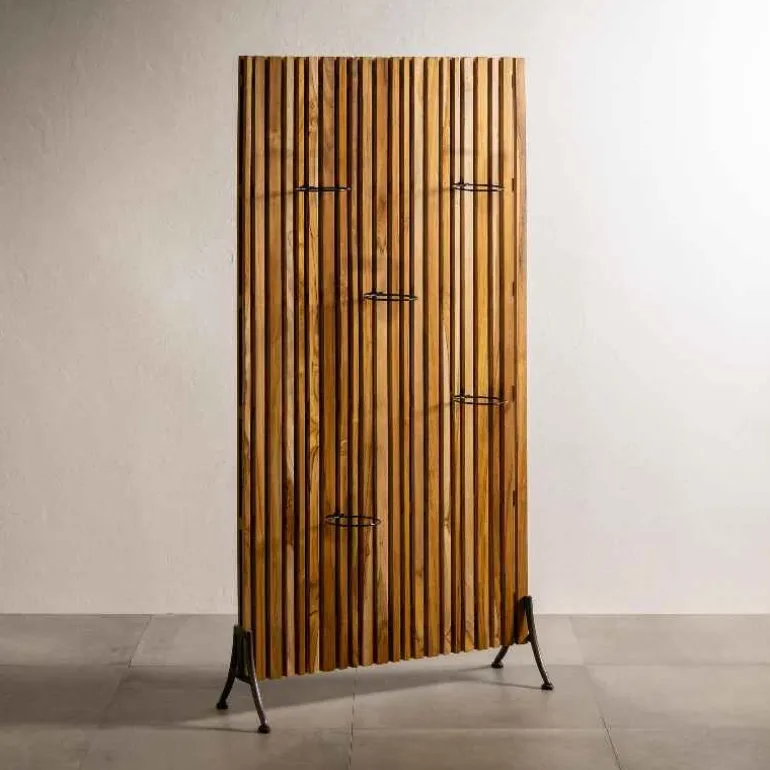 Teak Wood Privacy Screen/ Plant Stand, 5 Rings