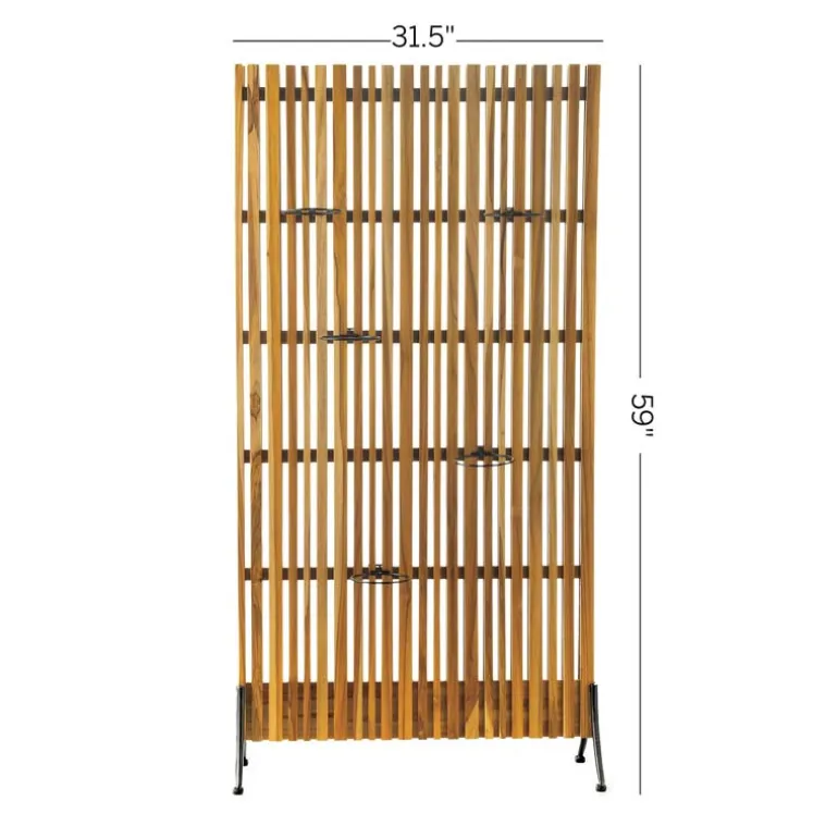 Teak Wood Privacy Screen/ Plant Stand, 5 Rings