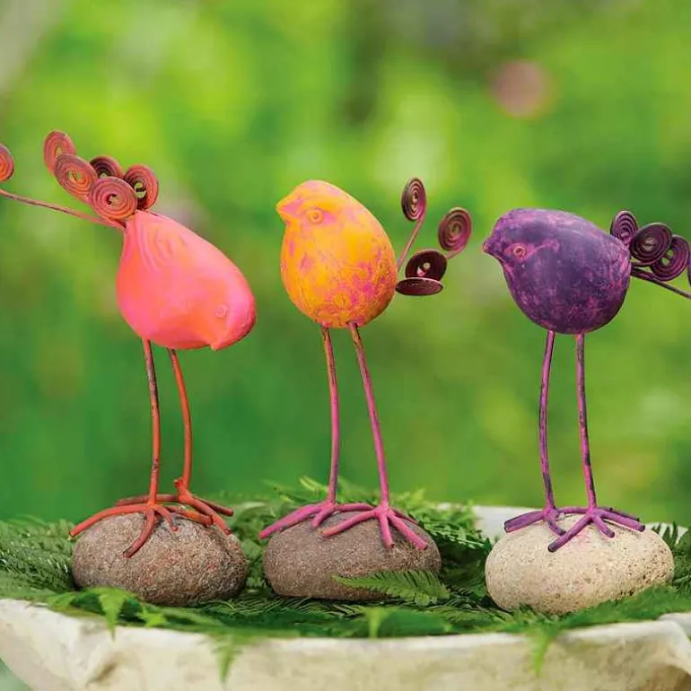 Terracotta Bird on Stone Figurine - Purple