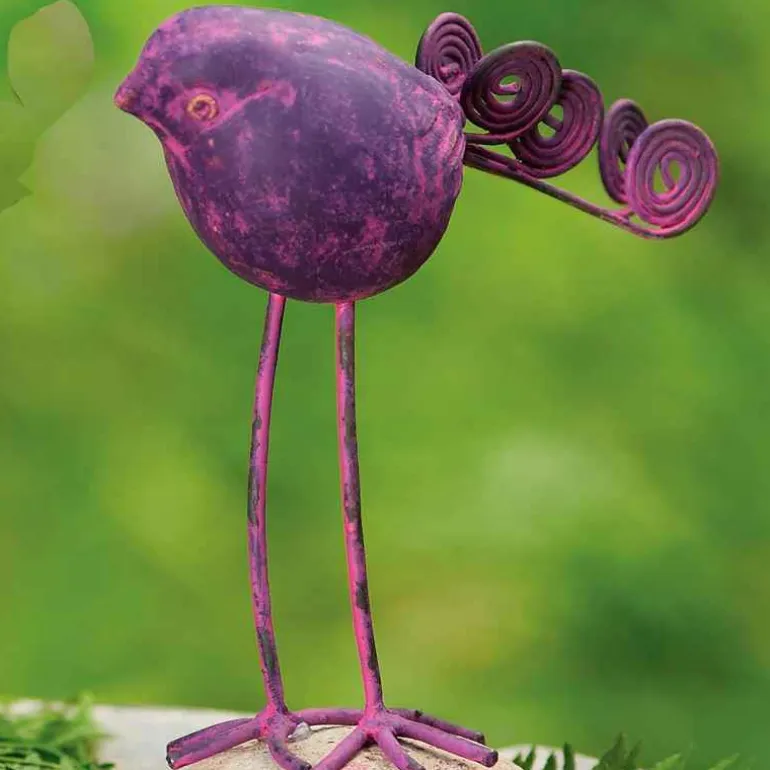 Terracotta Bird on Stone Figurine - Purple