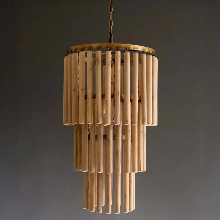 Three-tiered Wooden Pendant Light