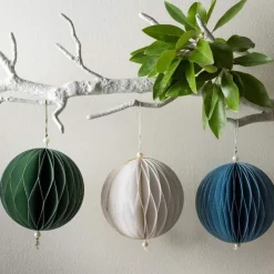 White Hand-Cut Honeycomb Paper Ball Ornament, 6" dia,