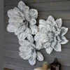 Whitewashed Metal Wall Flowers, Set of 3