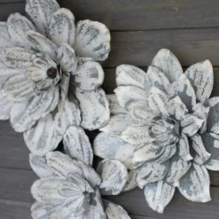 Whitewashed Metal Wall Flowers, Set of 3