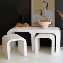 White Wood Rectangle Console with Nesting Accent Tables