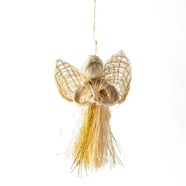Woven Abaca Angel Ornaments, Set of 3