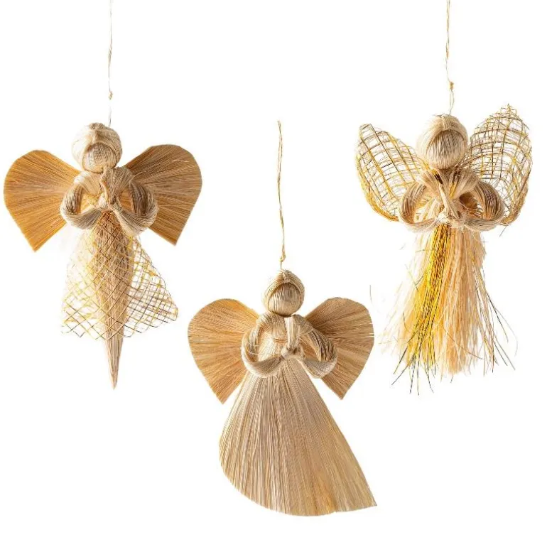Woven Abaca Angel Ornaments, Set of 3
