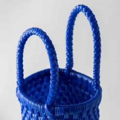 Woven Recycled Plastic Wine Tote - Blue Diamonds