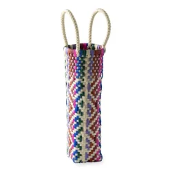 Woven Recycled Plastic Wine Tote - Multi Plaid