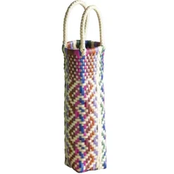 Woven Recycled Plastic Wine Tote - Multi Plaid
