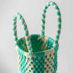 Woven Recycled Plastic Wine Tote - Turquoise Checks