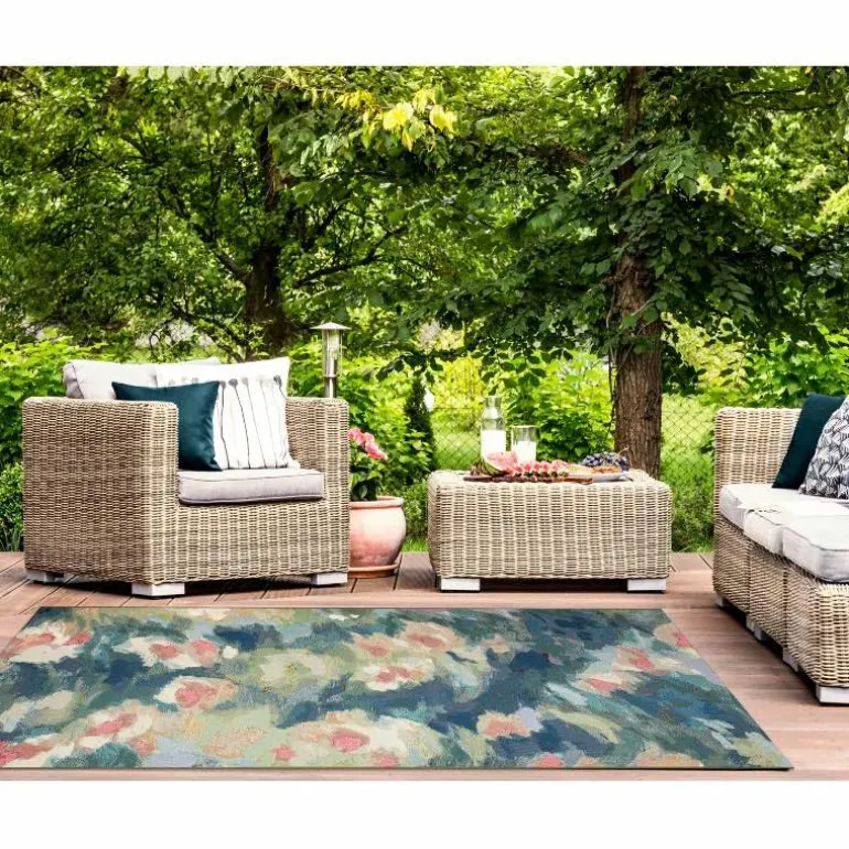 5' x 8' Watercolor Pond Indoor/Outdoor Rug (marina)