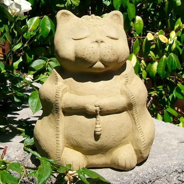 Zen Meditating Cat Sculpture - Antique